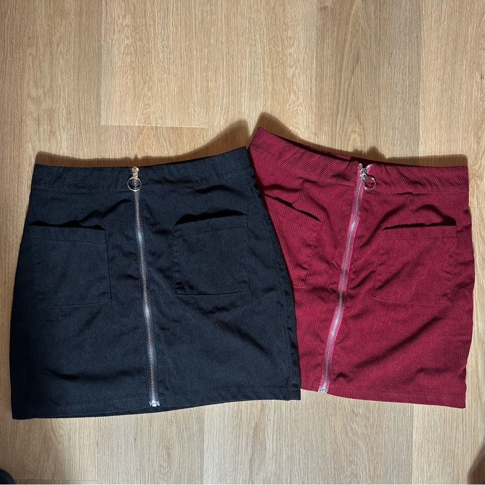 SHEIN Black and Burgundy Mini Skirts with Front Zippers